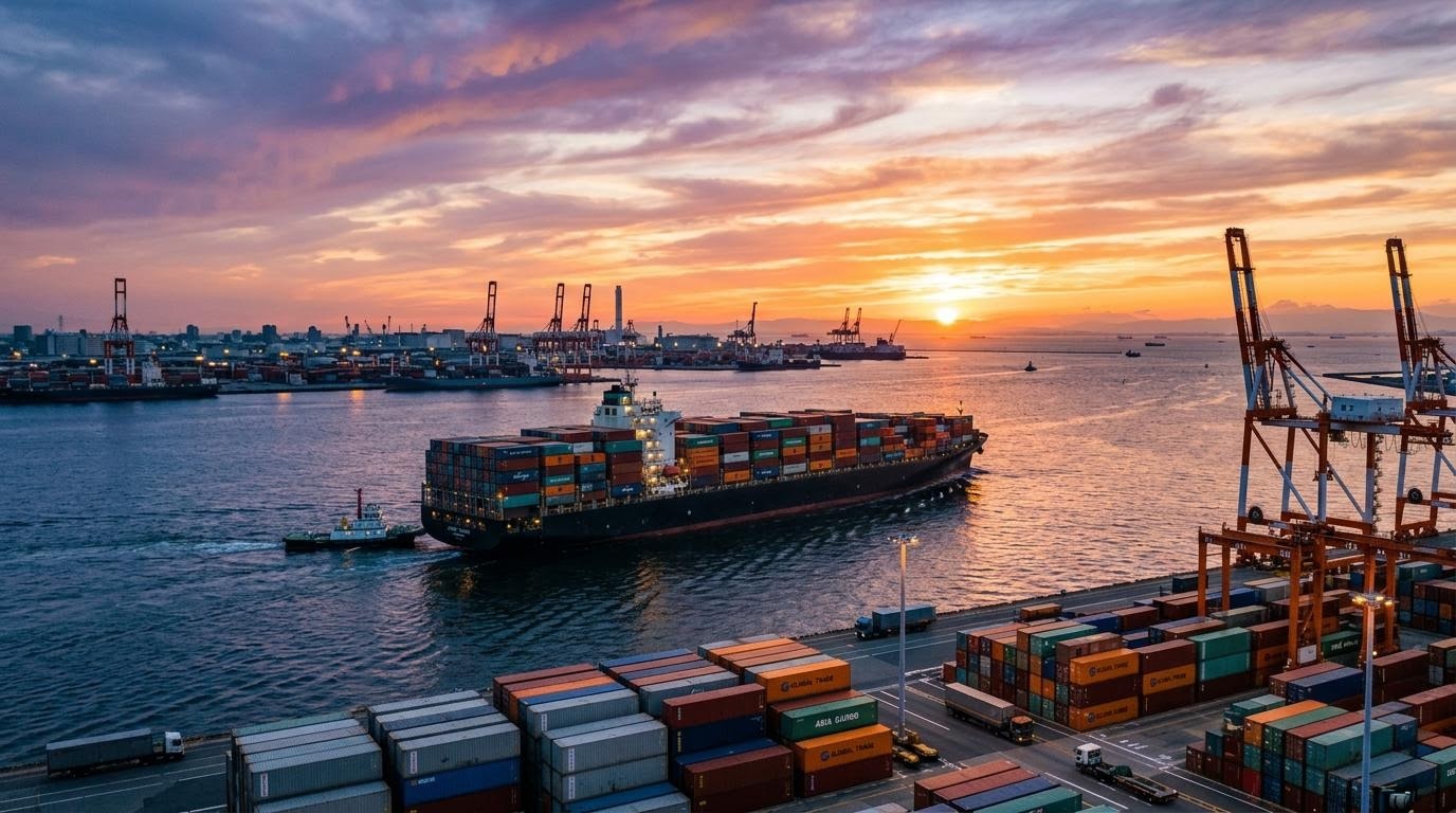 輸出関連メーカーと港湾のイメージ